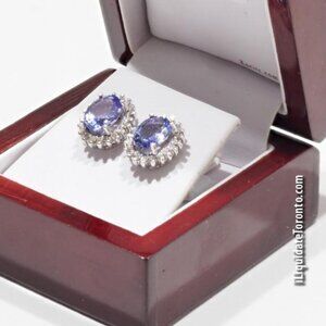 RARE! CERTIFIED! 14K WG Tanzanite Diamond Halo Earrings 3.77ct Natural Gems.